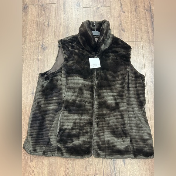 NWT LIZ CLAIBORNE REVERSIBLE FAUX FUR ZIPPER FOUR POCKETS chocolate brown 3x - Picture 7 of 10